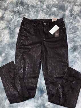 GUESS Black Metallic Snake-Print Pants